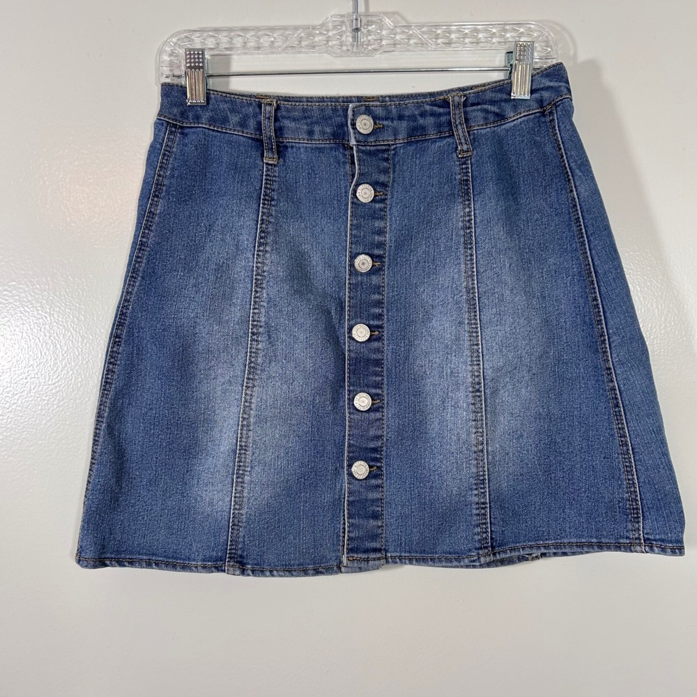 Mossimo Supply Co Womens Denim Mini Skirt Blue Button Front A-Line Size 6